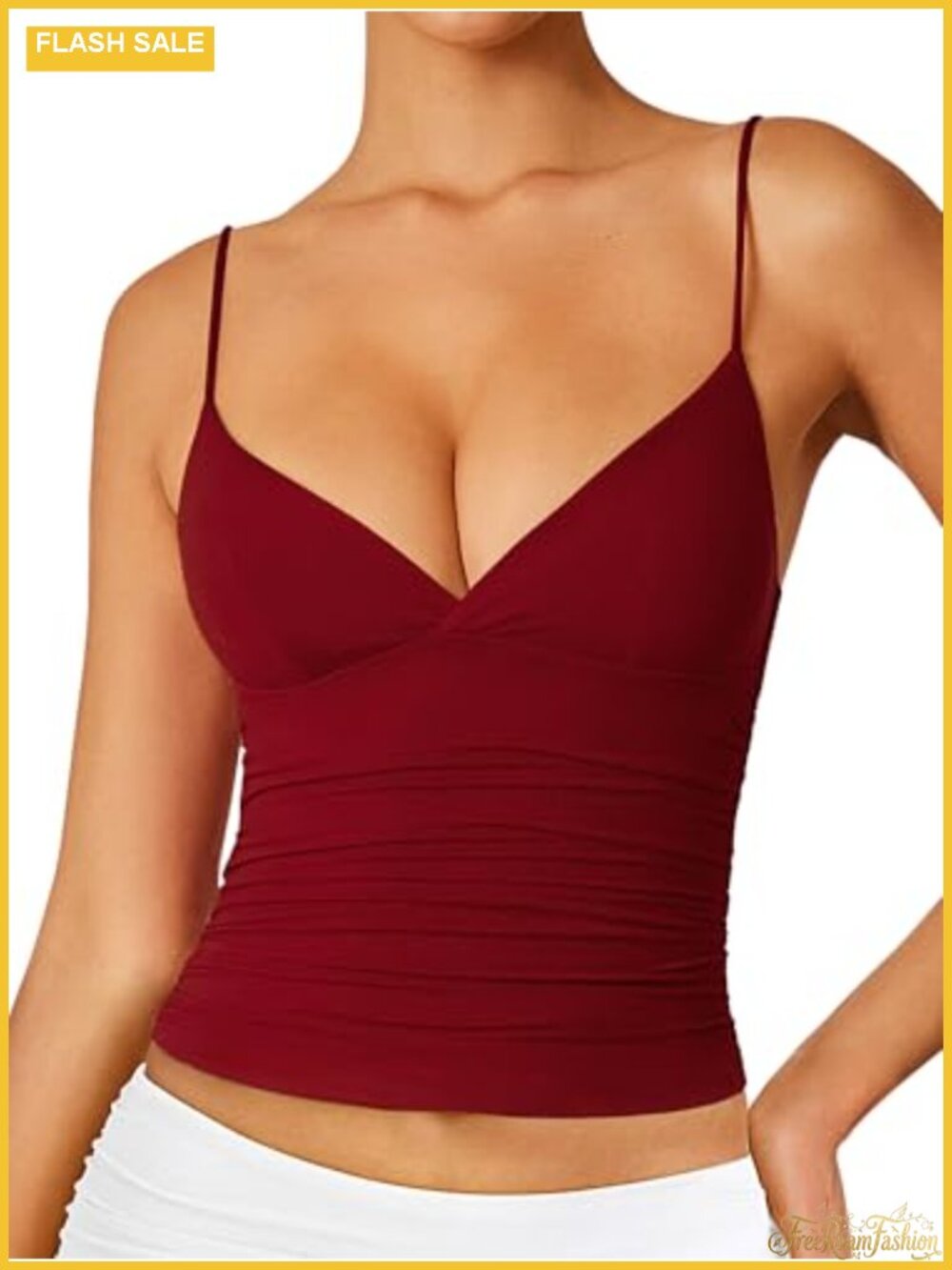 Sleeveless V-Neck Ruched Spaghetti Strap Crop Top